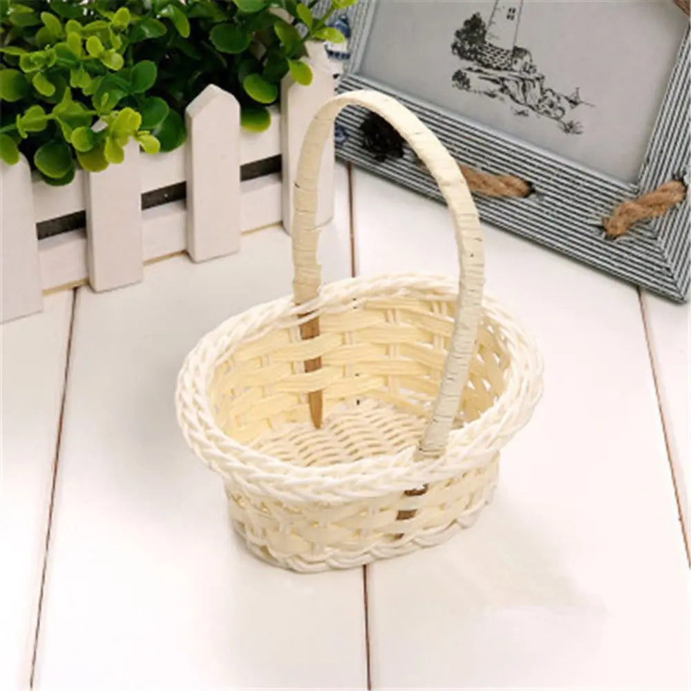 White Flower Basket Weaving Wedding Baskets For Flowers Bride/Kids Hand Held Wedding Basket Cosmetics Organizer Basket