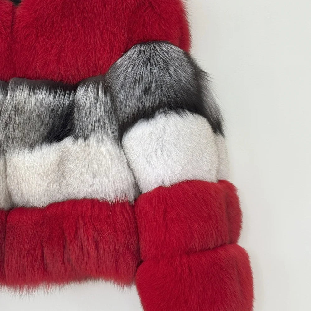 Custom Fashion Winter Thick Warm Color Matching Real Fox Fur Coat Fur Jacket