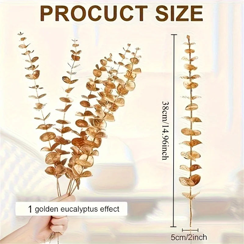 10/20pcs Golden Eucalyptus Artificial Flowers Christmas Home Decor Weddings Birthdays Office Desk Decoration Artificial Plants