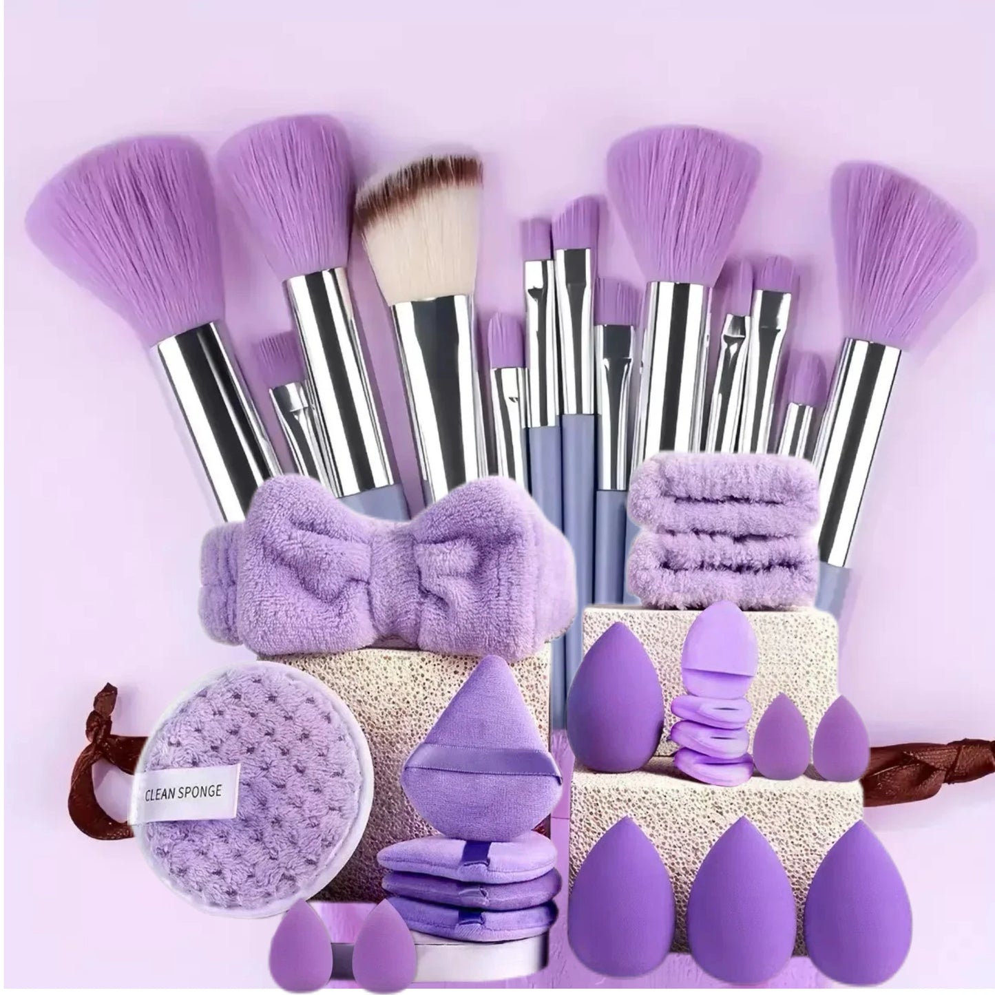 33PCS All-in-One Professional Set: Brushes, Cleansing Sponge, Powder Puffs, Hand Strap - Complete Tool Kit for Beginners & Exper