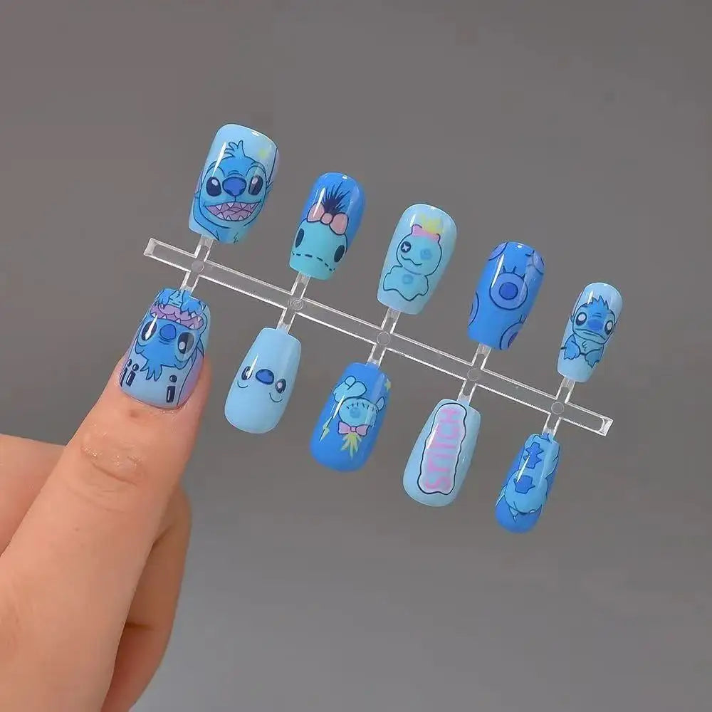 Disney Stitch Fake Nails Cute Cartoon Angel Girl&Child Manicure Fashion Versatile Nail Decoration kawaii Nail Art Holiday Gifts