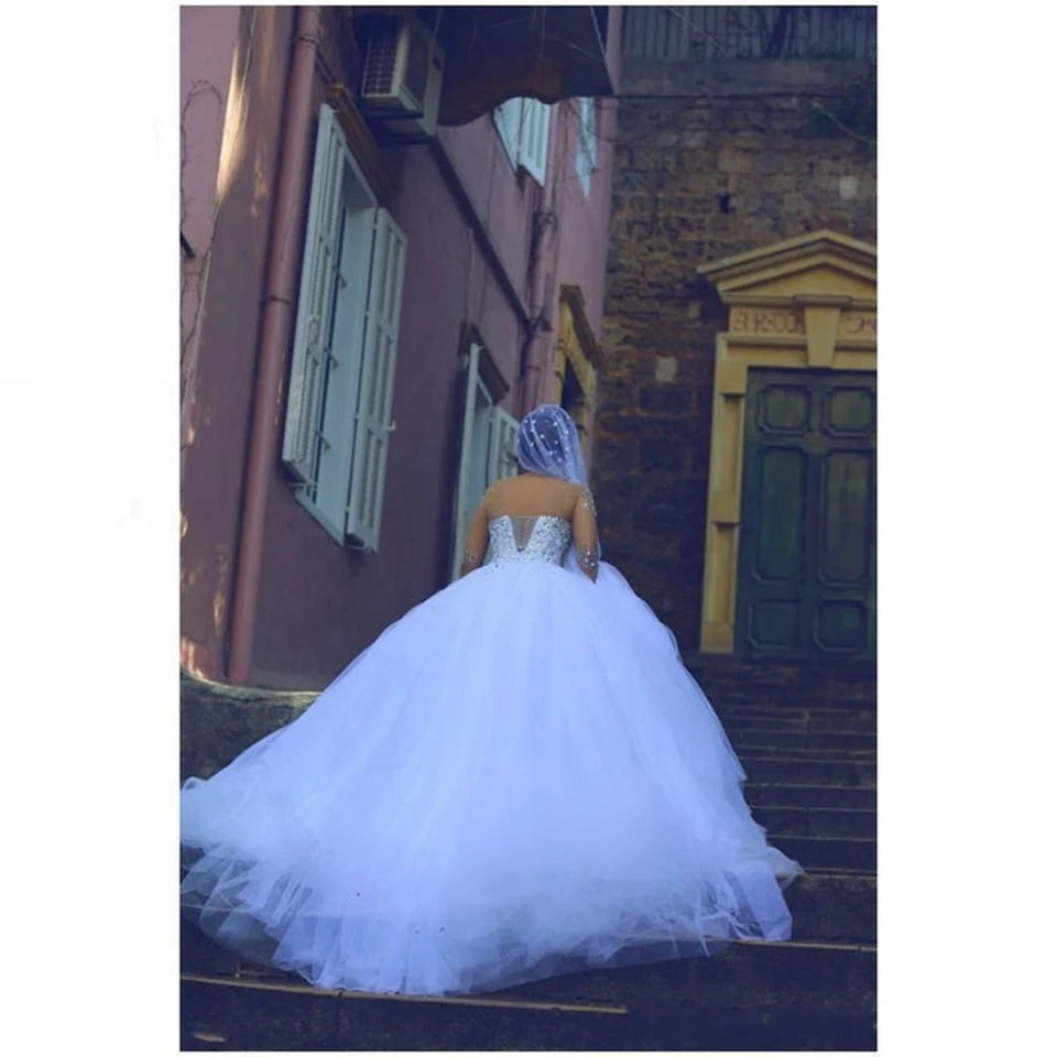 Customized Wedding Dresses For Bride 2025 Wedding Dress Elegant Long Sleeves Bridal Gown Beading Crystal Vestidos De Novia