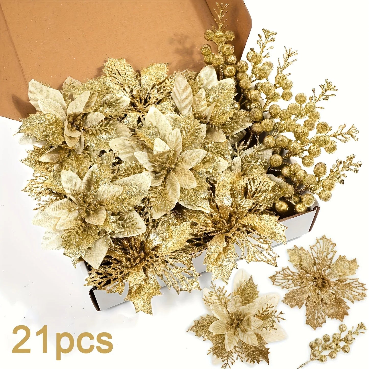 21Pcs Artificial Flowers Berry Bouquet Christmas Decoration Vase for Home Room Decor Fake Flowers Garland Ornament Accessories