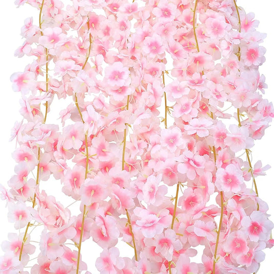 180CM Artificial Cherry Blossoms Vines Silk Sakura Flowers Rattan Hanging Garland Ornaments Wedding Party Garden Home Decoration