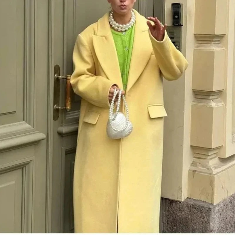 2025 Autumn Women's Trench Coat Elegant Collar Single Button Wool-like Loose Overcoat for Women