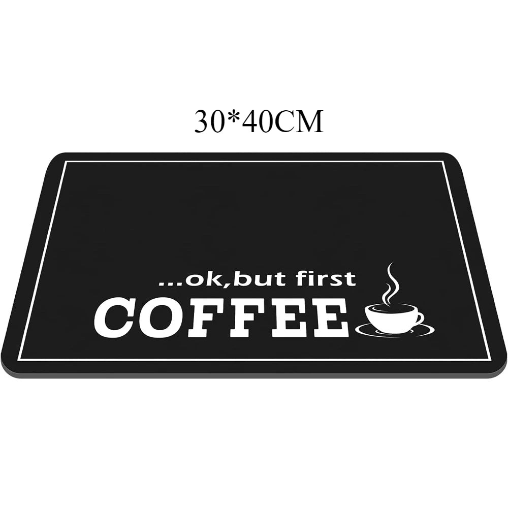 1pc black letter Coffee printed coffee machine mat modern minimalist style kitchen counter quick water absorption drying mat