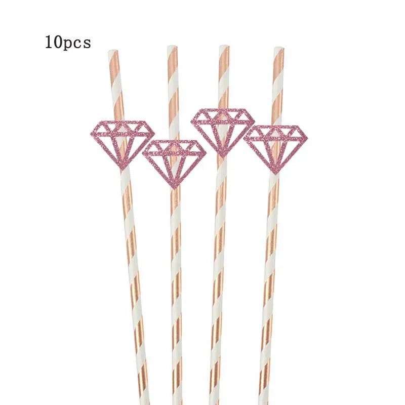 10Pcs Paper Diamond Ring Straws For Valentine's Day Single Proposal Wedding Bride Tribal Bridal Shower Hen Party Decoration