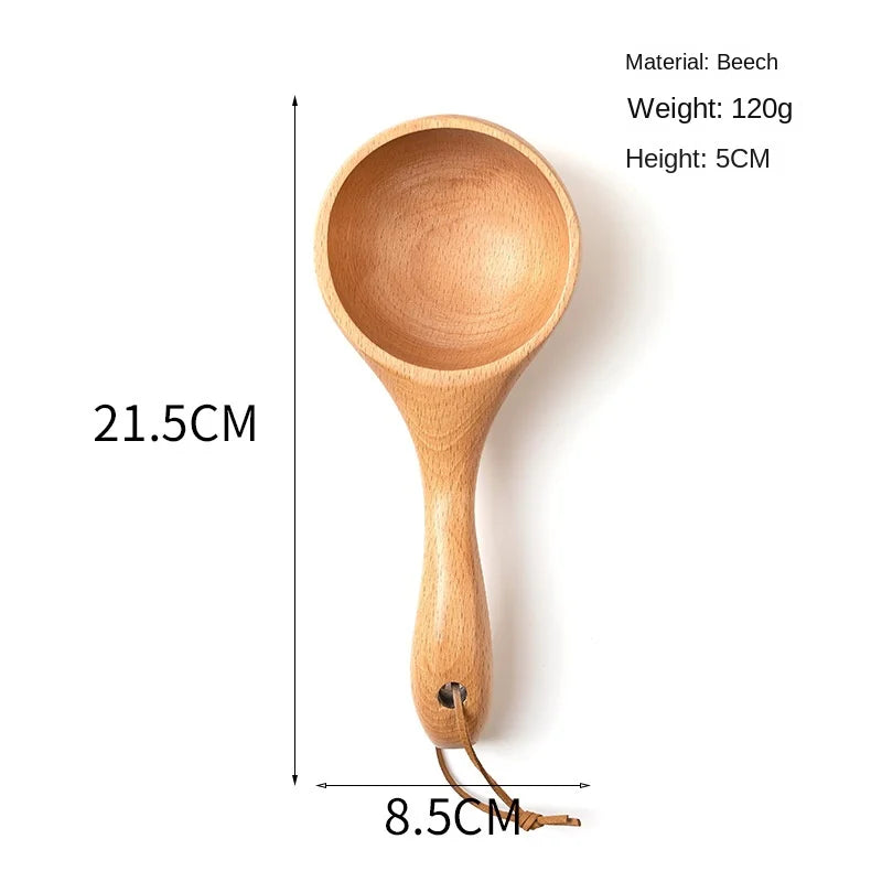 Creative Japanese Style Household Whole Wood Long Handle Dry Rice Spoon Practical Wooden Measuring Spoon Water Ladle
