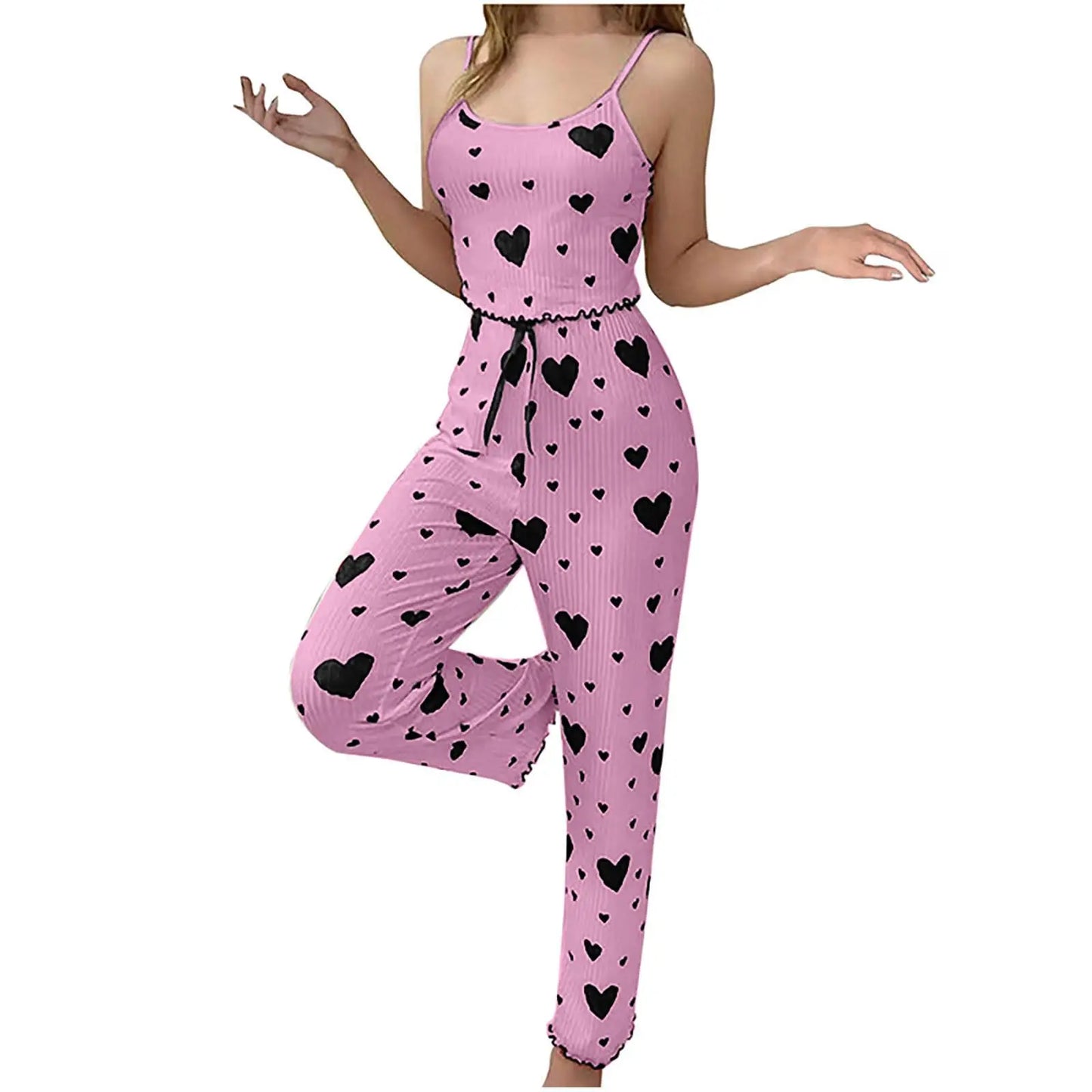 2025New Women pajamas plus size pajamas set 2 piece short vest + trouser white breathable soft casual love print