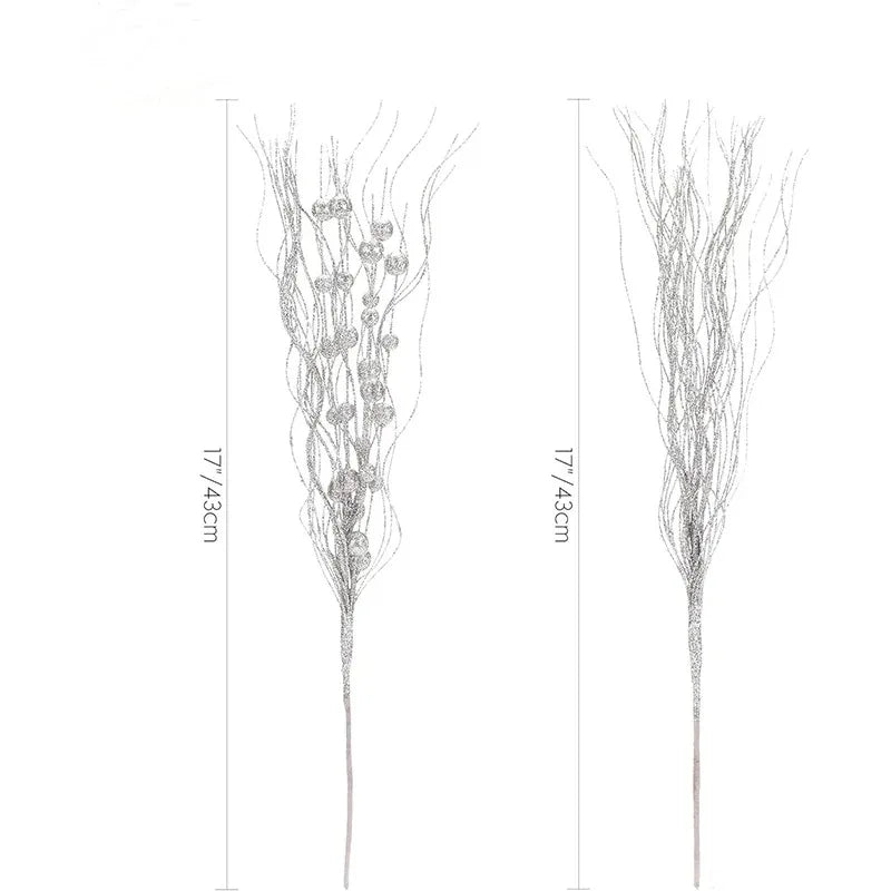 2Pcs Christmas Decoration Glitter Branches Christmas Tree Ornaments Artificial Flowers for Home Xmas New Year Party Accessories