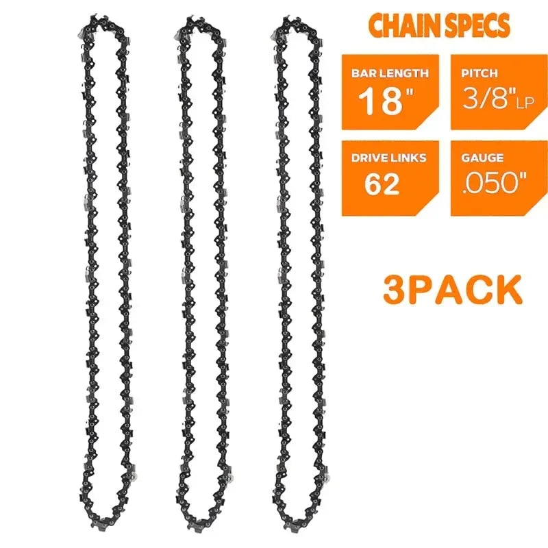 18inch Chainsaw Chain 3/8"LP Pitch 0.050" Gauge 62DL Replacement Fit for Craftsman Poulan, Kobalt, Echo, Greenworks and More