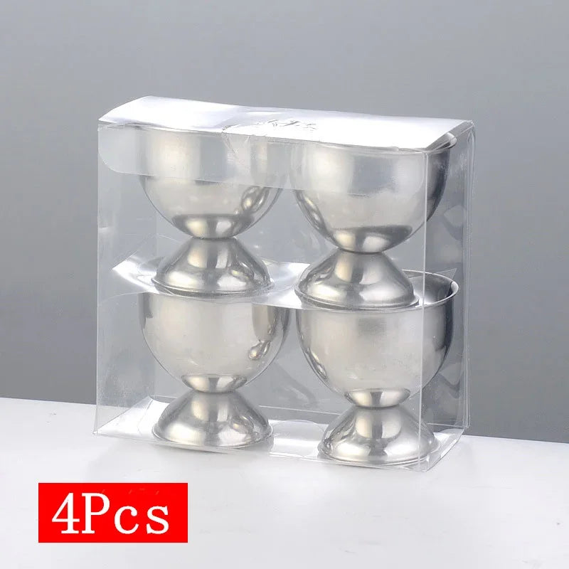 4pcs Handy Stainless Steel Boiled Egg Cups Stand Rack Eggs Holder Egg Holder Kitchen Breakfast Cooking Tool Mini Liquor Wine Cup