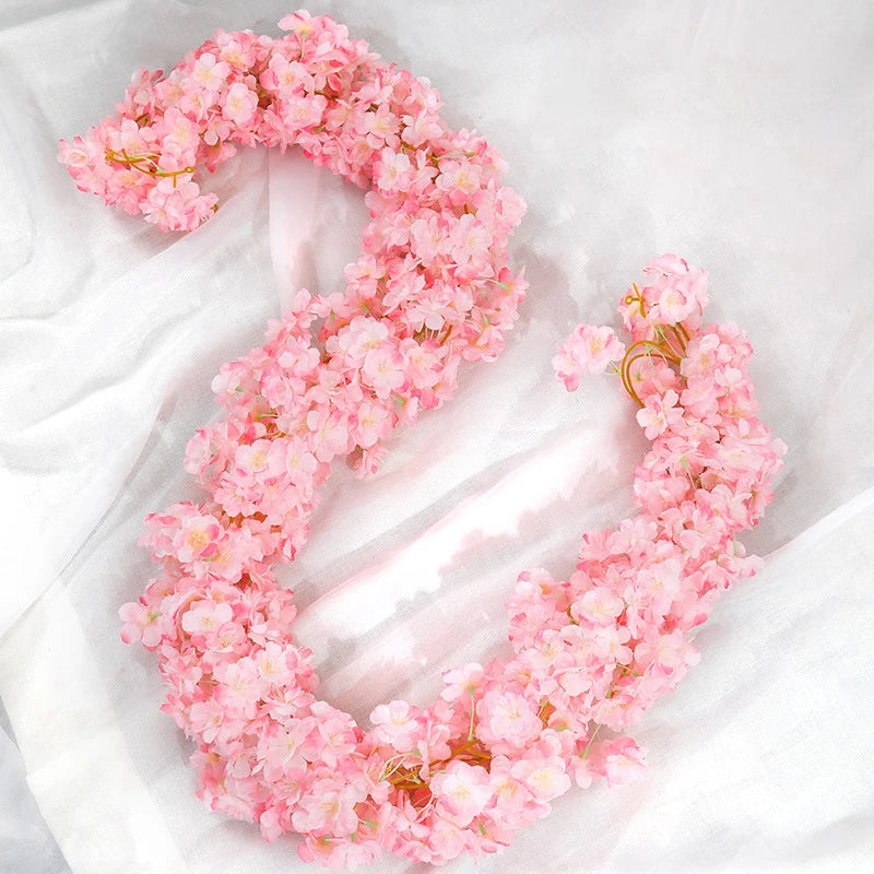 180cm Artificial Flowers Cherry Blossom Sakura Garland Wedding Arch Garden Backdrop Home Party Decoration Silk Fake Plants Vine