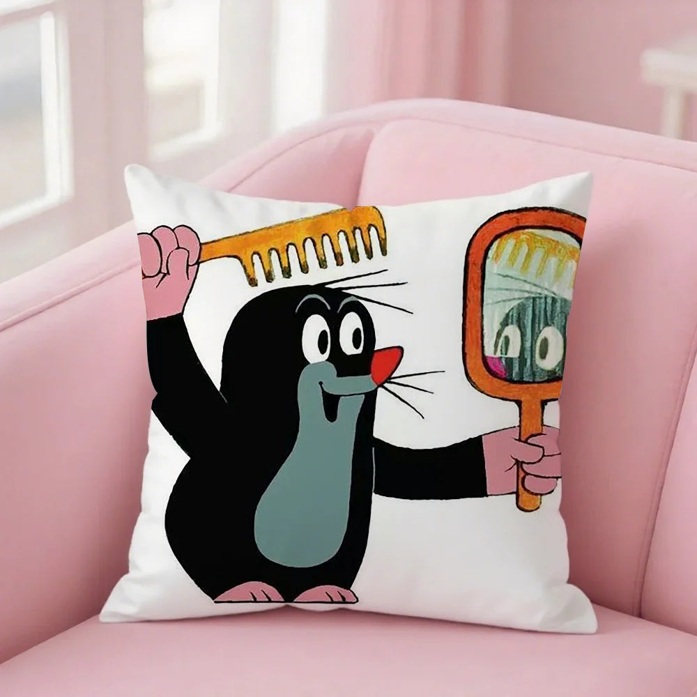 Classic Animation Little Mole Pillow Case Square Double-Sided Printing Short Plush Sofa Cushion Cover Bedroom Bedside Pillow
