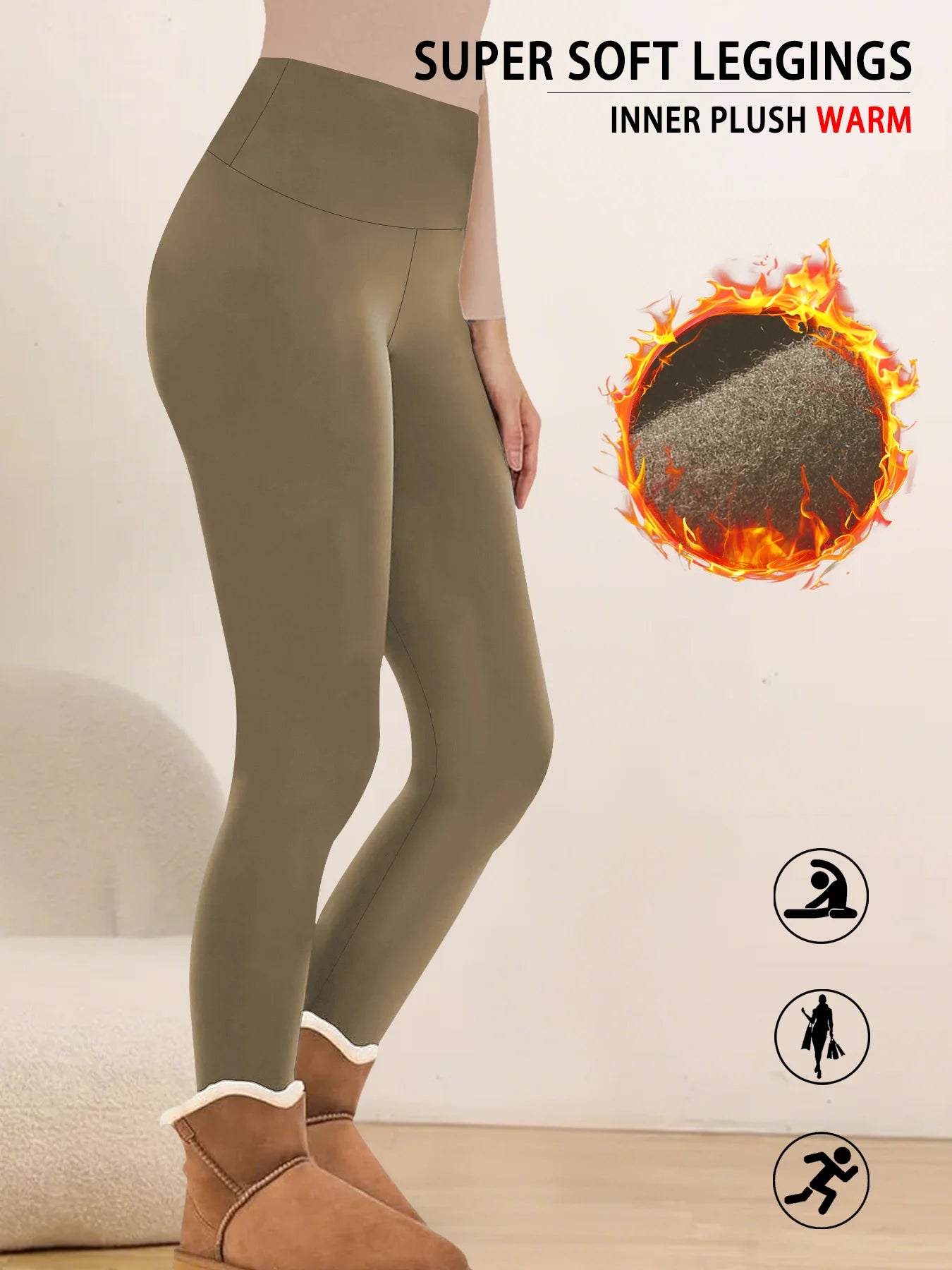 Womens Thermal Fleece Lined High Waisted Leggings. Workout Winter Warm Thick Tights Soft Yoga Pants