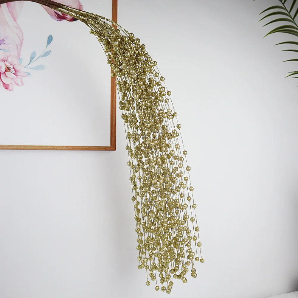 Glitter Stem Branch for Christmas Tree Decoration, Artificial Flowers, Golden Powder, Hanging Vine, Xmas Decor Supplies