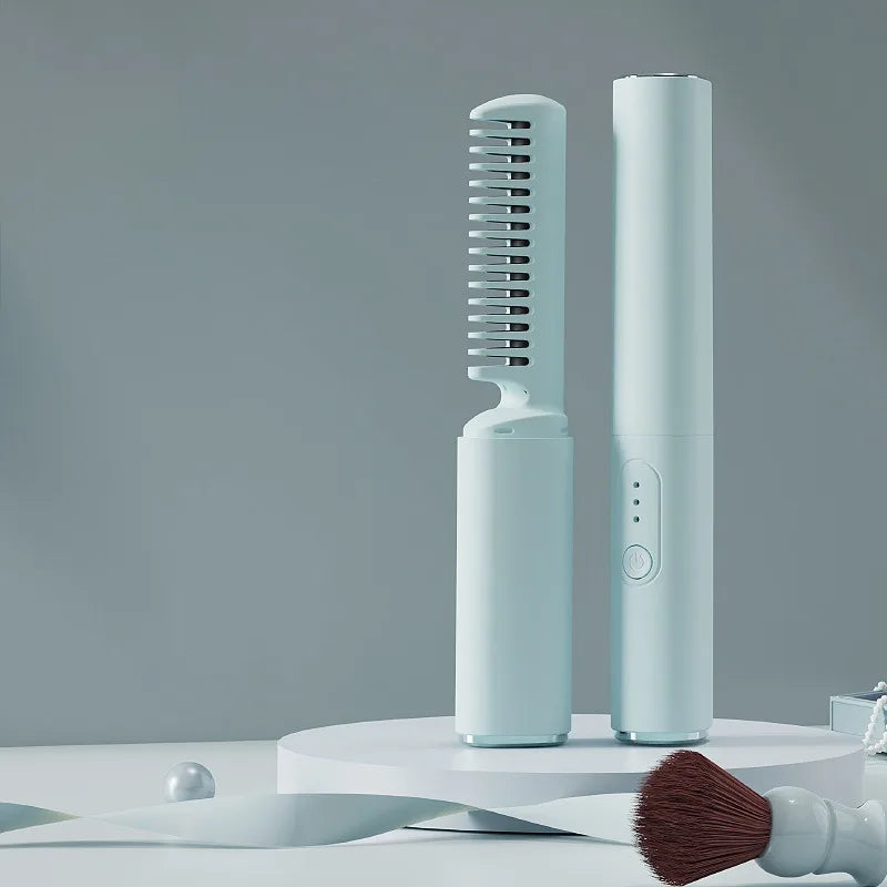 USB Wireless Hair Straightener with Curling and Straightening 2-in-1 Travel Portable Rechargeable Curling Iron for Less Frizz,