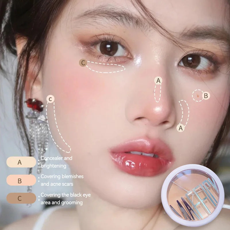 MAFFICK 3-Color Concealer: Perfect for Dry and Oily Skin with a Hydrating, Long-Lasting Formula, Includes a Free Concealer Brush