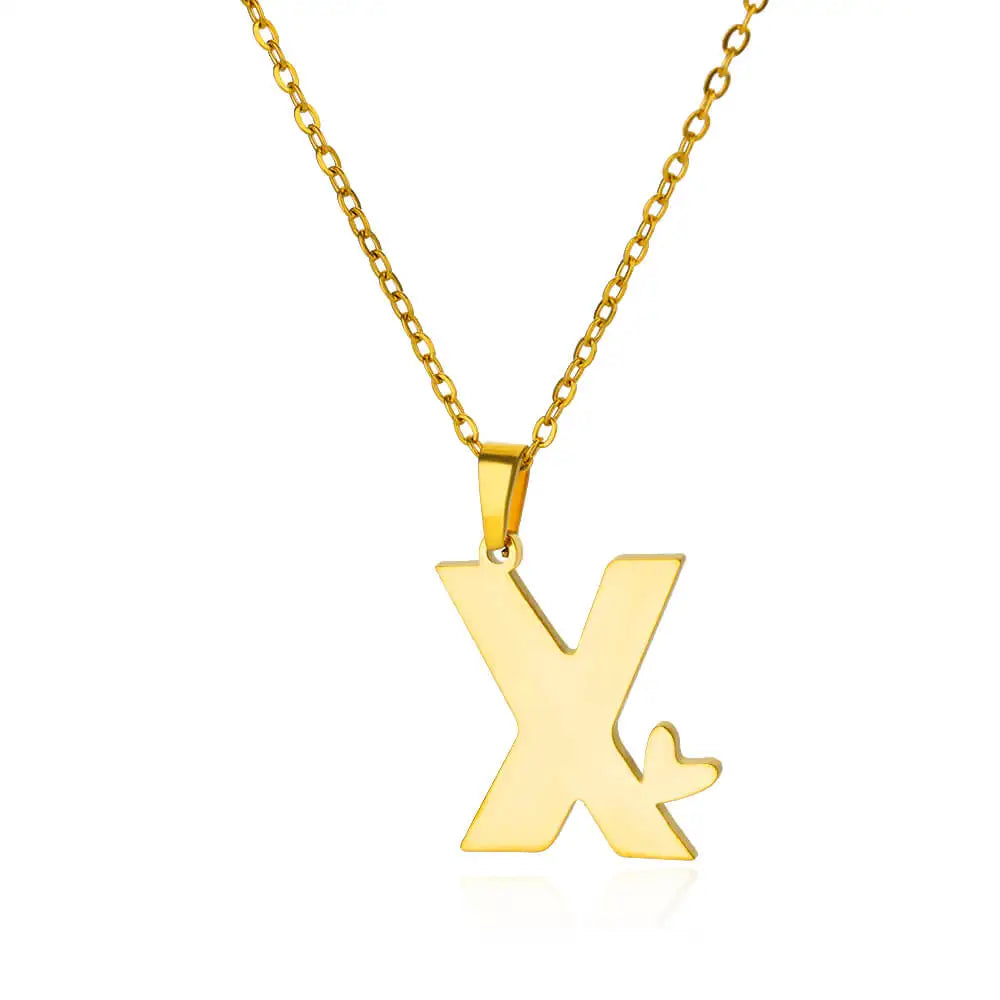 Stainless Steel Heart Letter Pendant Necklaces for Women Men Gold Color Initials Necklace Valentine's Day Jewelry Couple Gift