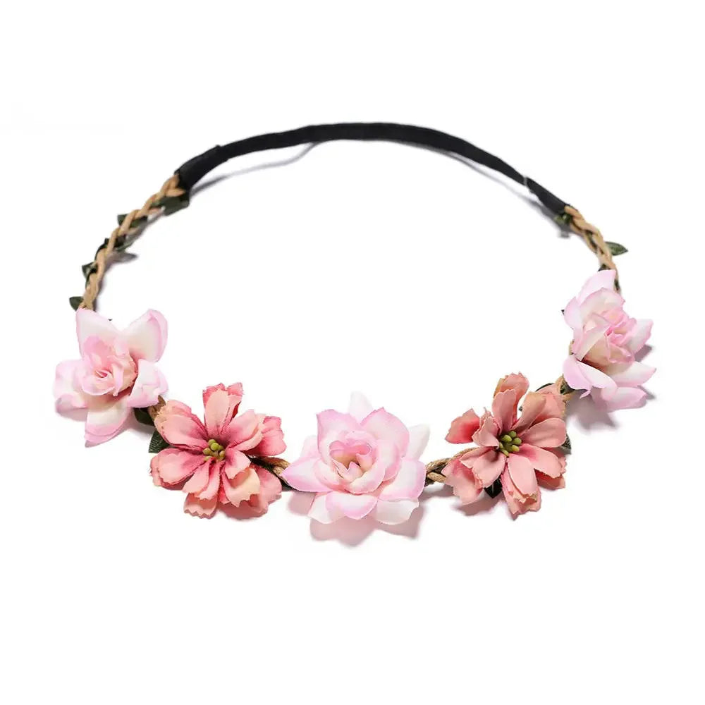 Bride Flower Crown Hairband Rope Wedding Floral Headband Garland Girl Wreath Elastic Hair Accessories Party Cosplay Headpiece