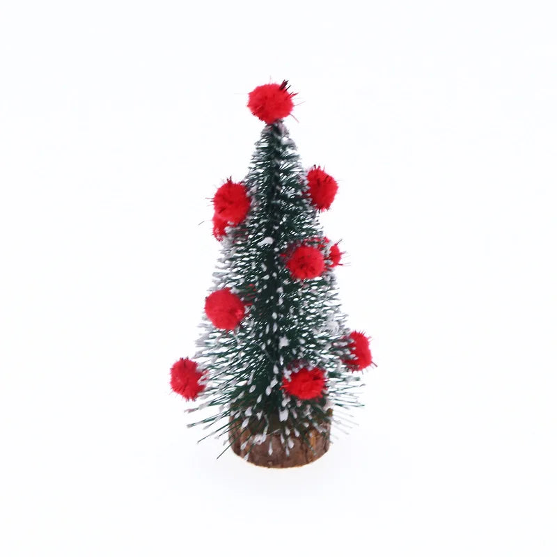 1Pcs "Merry Chrismas" Sisal Simulation Christmas Tree Miniature Scene Snowflakes Little Pine Needle Tree Dollhouse Decor