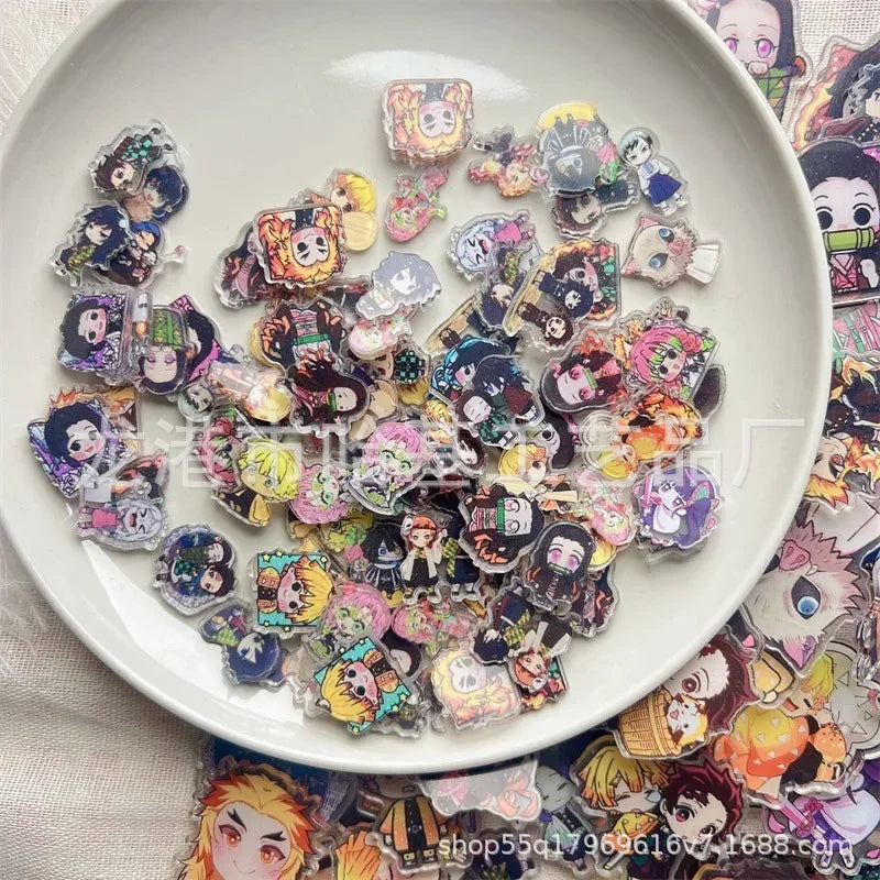 Demon Slayer Anime Cartoon Q-Version Transparent Acrylic Thick Double Sided Sheet Keychain Broch PP Clip DIY Jewelry Accessories