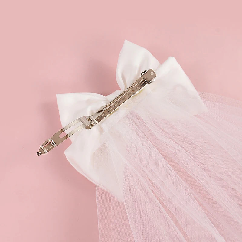 White Bride Bow Veil with Hair Clip Bridal Shower Party Decoration Wedding Photo Props Hen Bachelorette Party Supplies Gift