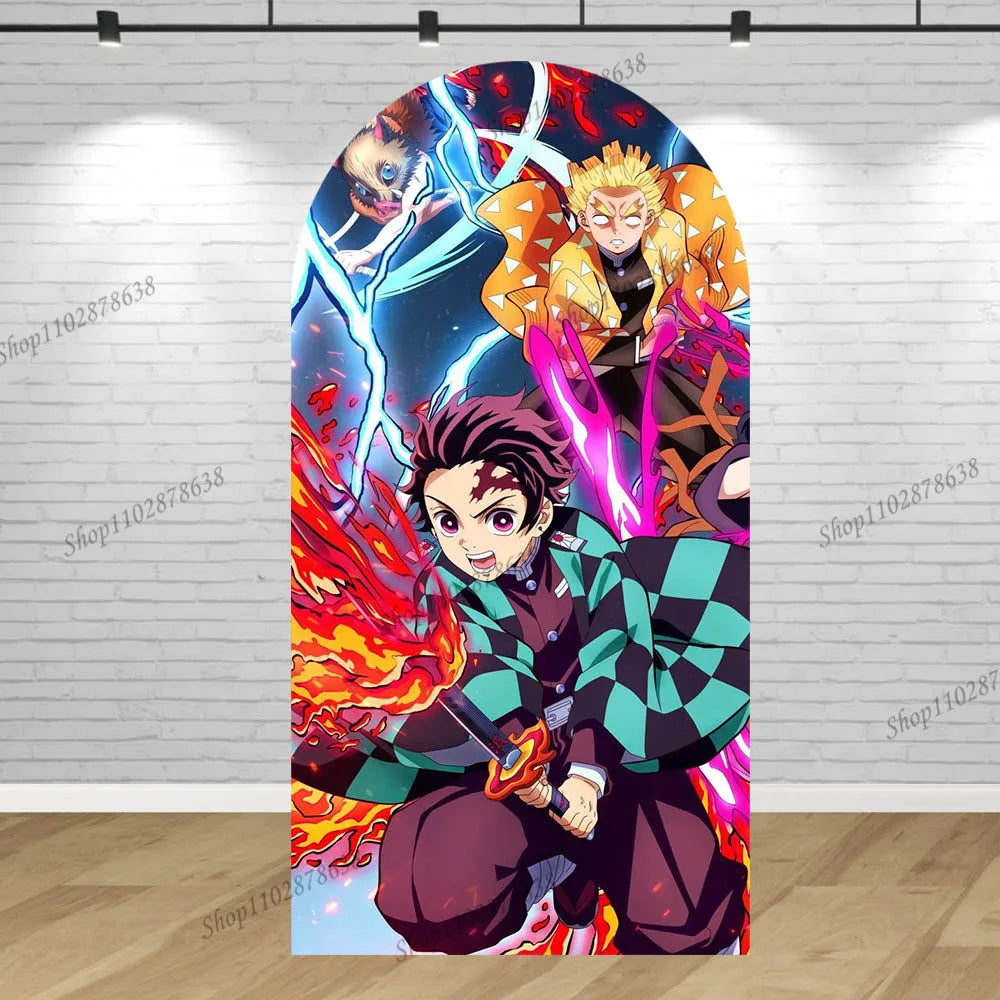 Demon Slayers Arch Back drop Covers Boy Kid Party Birthday Background Wall Decor Kamado Tanjirou Baby Shower Polyester Banner