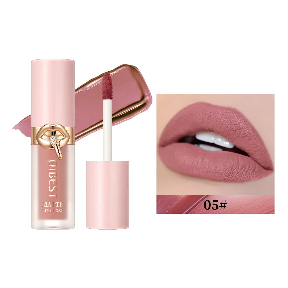QIBEST Matte Liquid Lipstick Waterproof Silky Sexy Red Lip Gloss Non-Stick Cup Lipgloss Nude Purple Lip Tint Durable Makeup