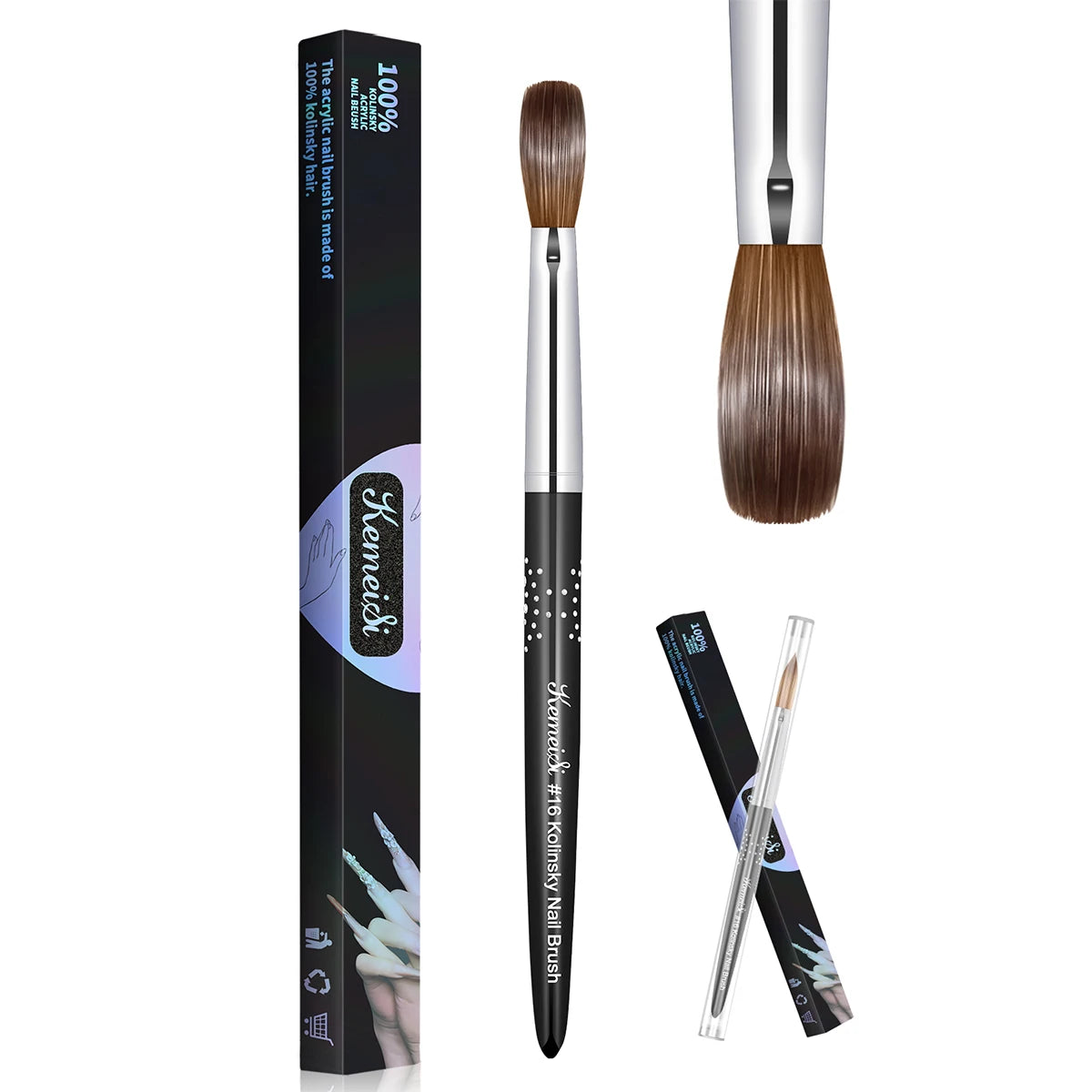 KEMEISI #8-#16 Kolinsky Acrylic Nail Brush Set 3D Pure Handmade Nail Brushes For Acrylic Application Professional Nail Art Brush