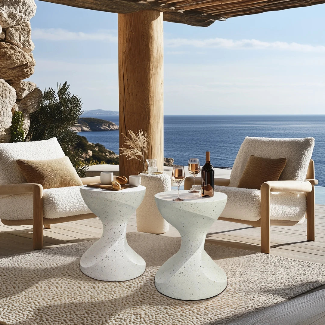 Lightweight Concrete Side/End Table - Outdoor Patio Accent Furniture | Graphite-Like White | Ideal for Living Rooms & Gardens