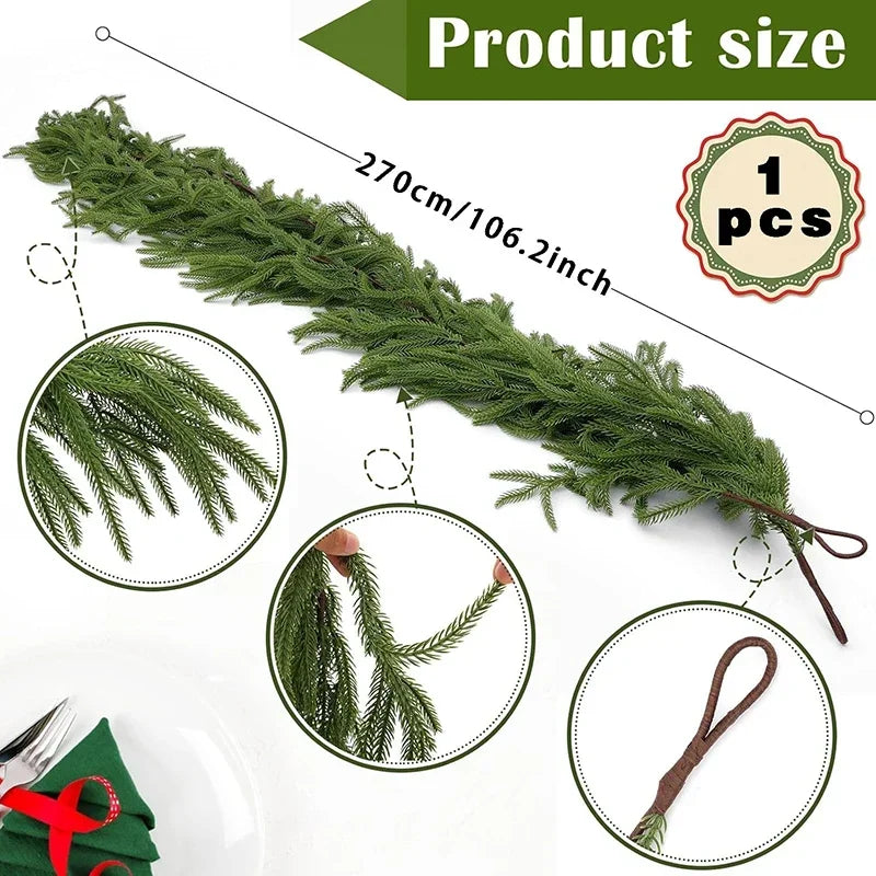 1.5/1.8/2.7 Meter Cypress Garland Christmas Pine Tree Decoration Emulate Norfolk Tree Leaves Home Christmas Fireplace Decoration