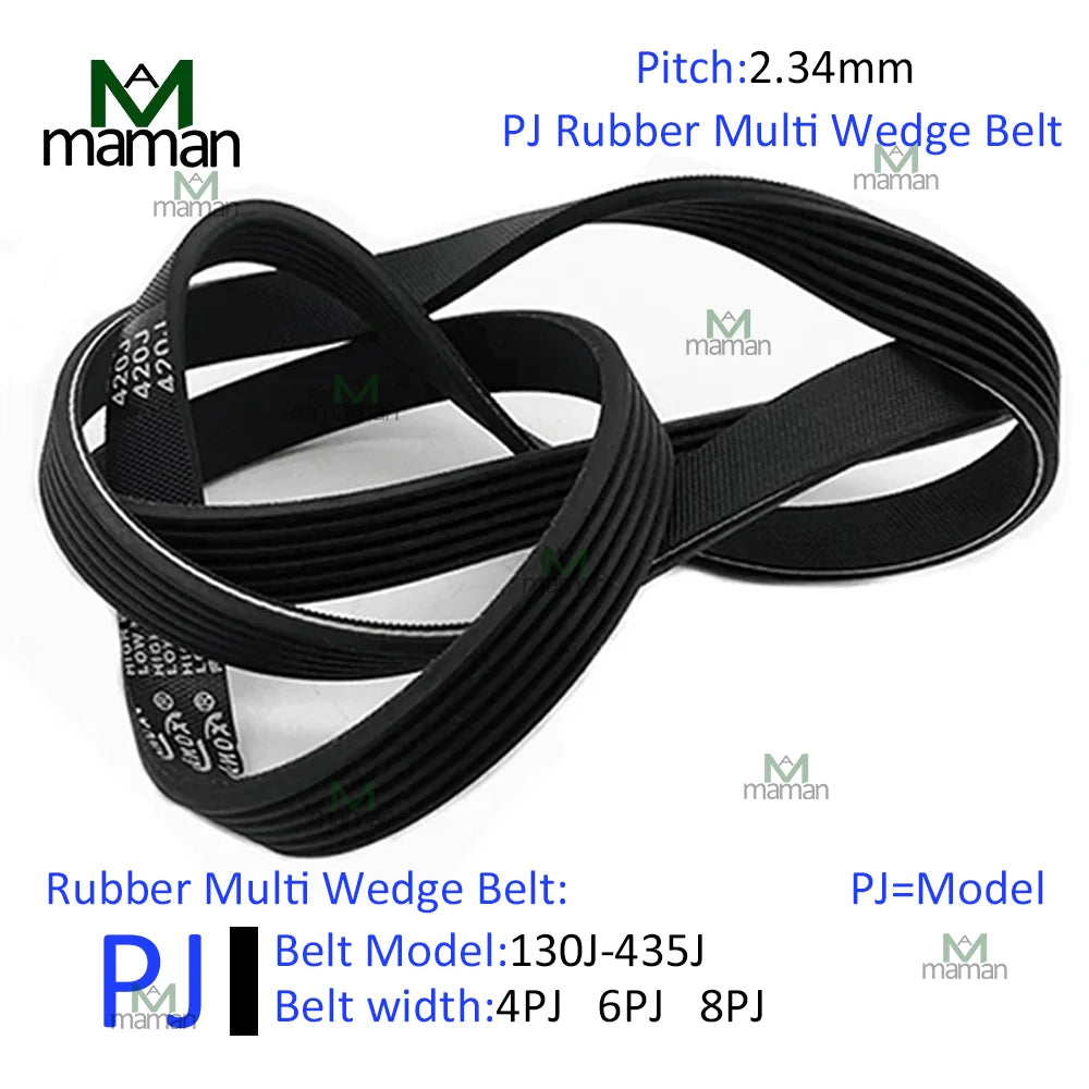 Rubber Multi Wedge PJ Type Multi Groove Belt Models PJ130~PJ435 Multi Groove Transmission Belt Wedge Number 4/6/8 Pitch 2.34mm