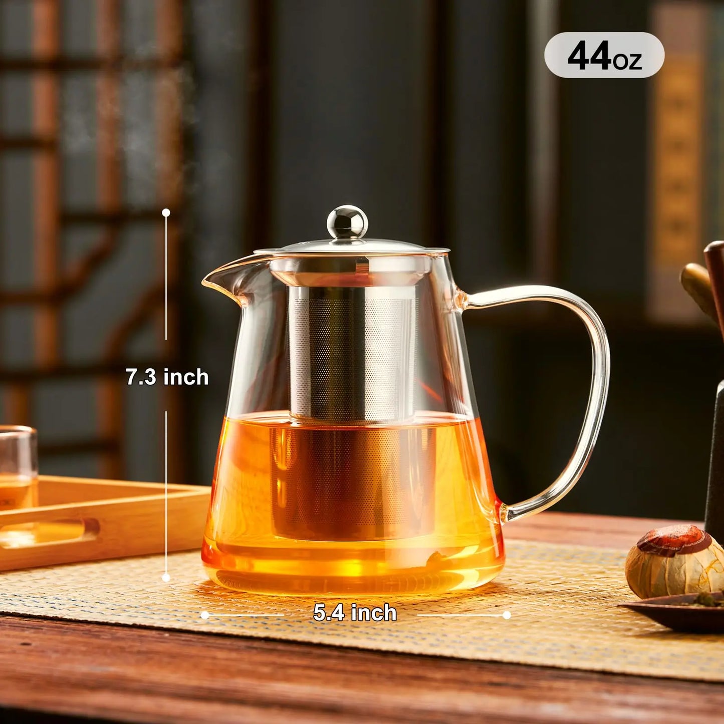 Glass Teapot Stovetop with Removable 18/8 Stainless Steel Infuser, suitable for camping