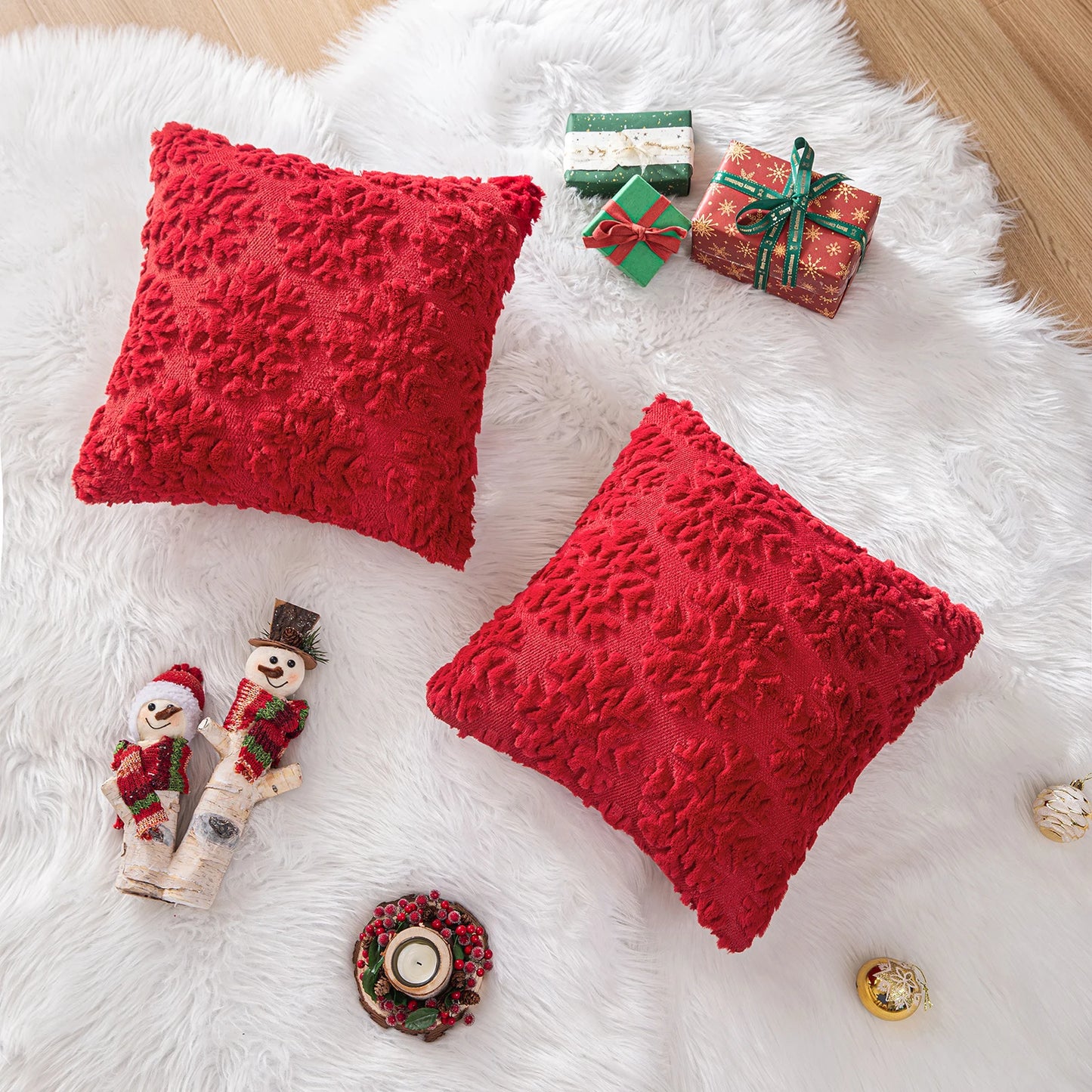 1/2 Pack Christmas Tree Square Throw Pillow Cases Snowflake Shaggy Plush PillowCases Embroidered Sofa Cushion Cover Home Decor