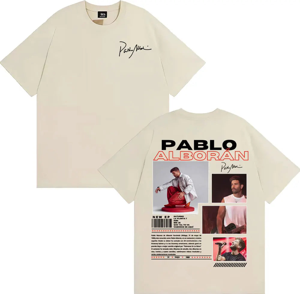 Rapper Pablo Alborán Global 2025 Tour Tee Shirt Men Women Harajuku Hip Hop Streetwear T-shirt Cotton Casual Short Sleeve T Shirt