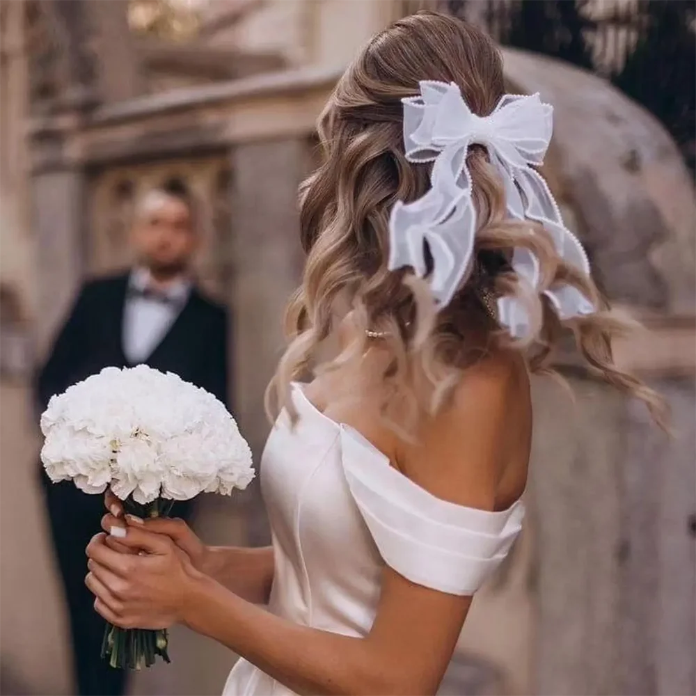 Bridal Hair Accessory: Handcrafted Beaded White Bow Wedding Hair Decor – Ideal for Bridal Updos & Veil Styling Bride To Be Gift