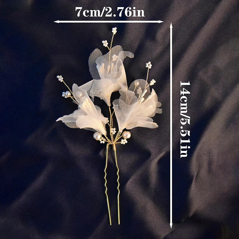 Wedding Shape Hair Clips Bridal Headpiece Mesh Flower Hairpins Pearl Women Wedding Hair Accessories Bridal Headdress Jewelry