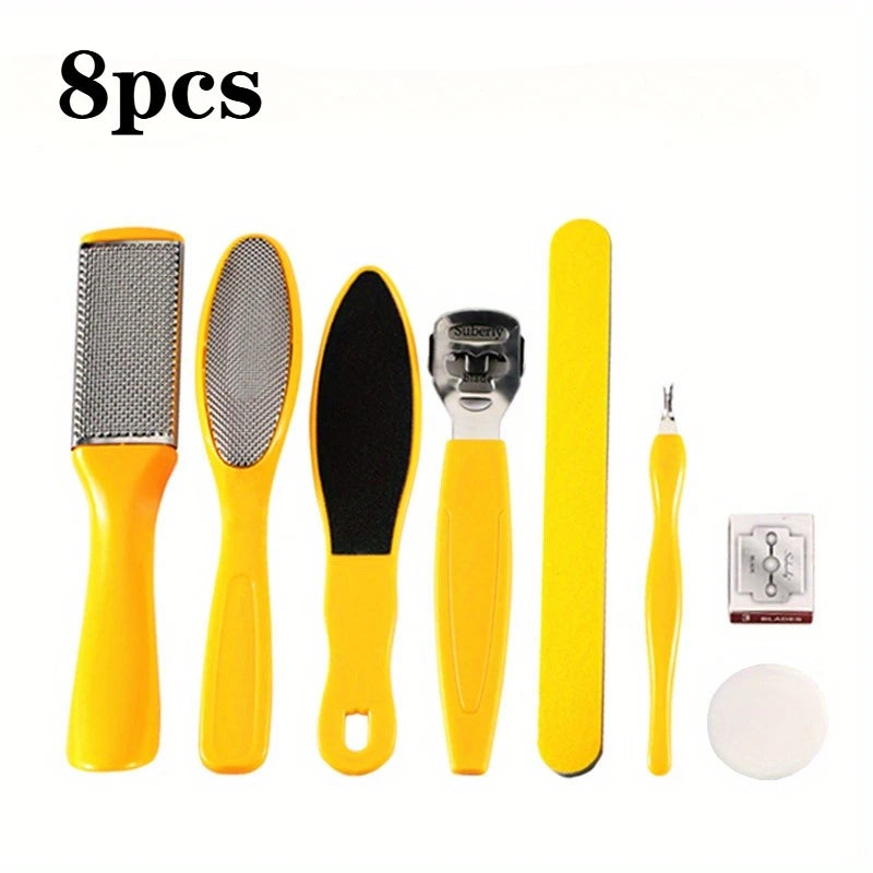 8/10pcs Foot Care Kit, Yellow Plastic Pedicure Tools Set With Callus Remover, Foot File, Scraper, Rasp For Dead Skin Exfoliation