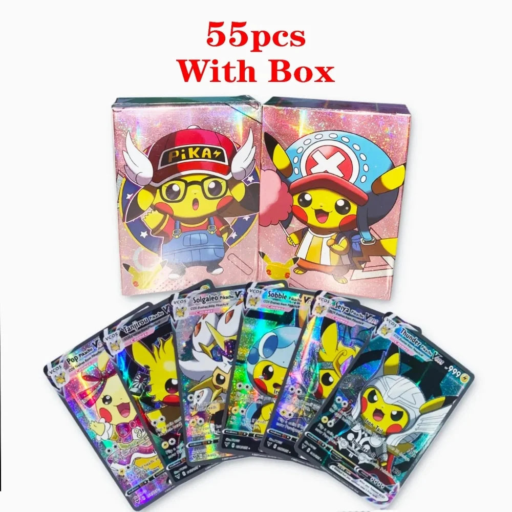 27-55Pcs Pokemon 3D Cards Colorful Shining English Spanish Vmax Gx Charizard Pikachu Trading Collection Battle Card Toys Gifts
