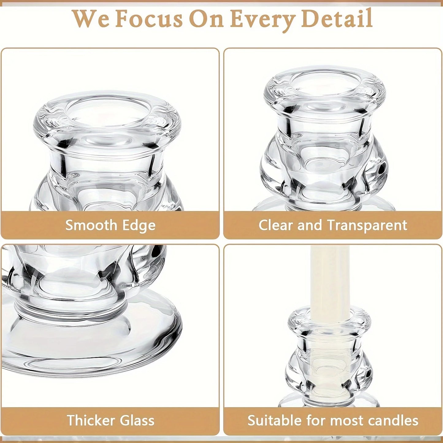 20pcs Glass Candle Holder, Clear Taper Candle Stand Wedding Glass Candle Holder, Wedding Decoration, Christmas Halloween Decoration