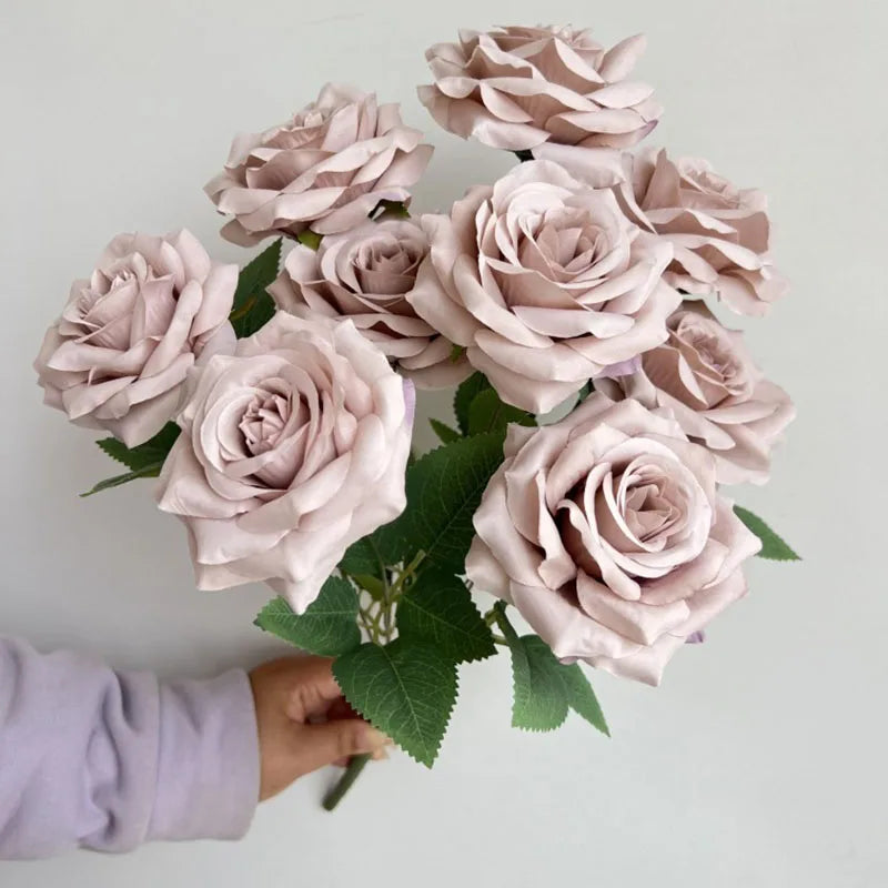 9Heads Diamond Roses Bouquet Artificial Flower Living Room Decoration Wedding White Ivory Red Brown Rose Fake Rose Fake Rose
