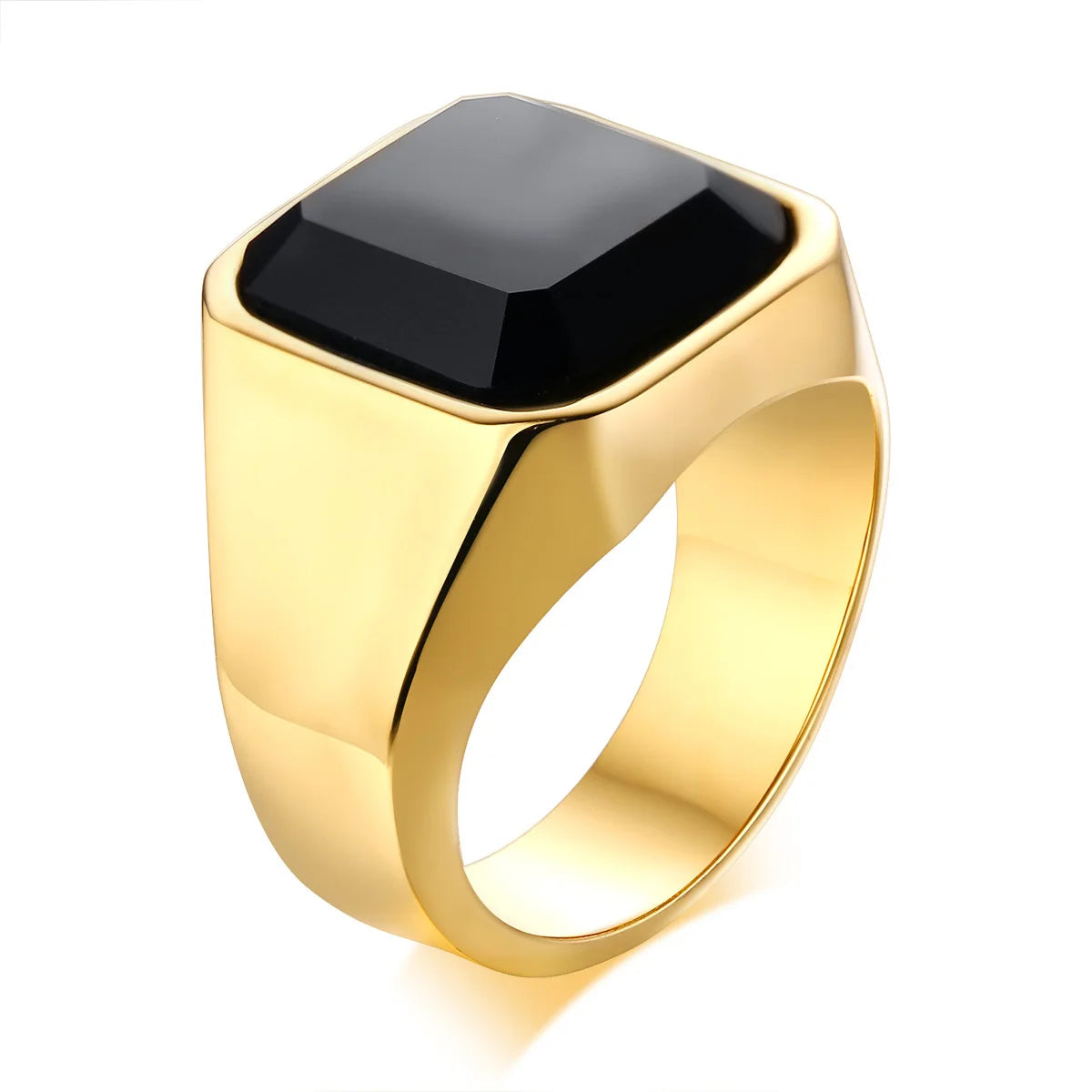 Punk Natural Stone Ring for Men Boys,Never Fade Stainless Steel Square Signet Ring,Birthday Valentine's Day Father Gift for Him