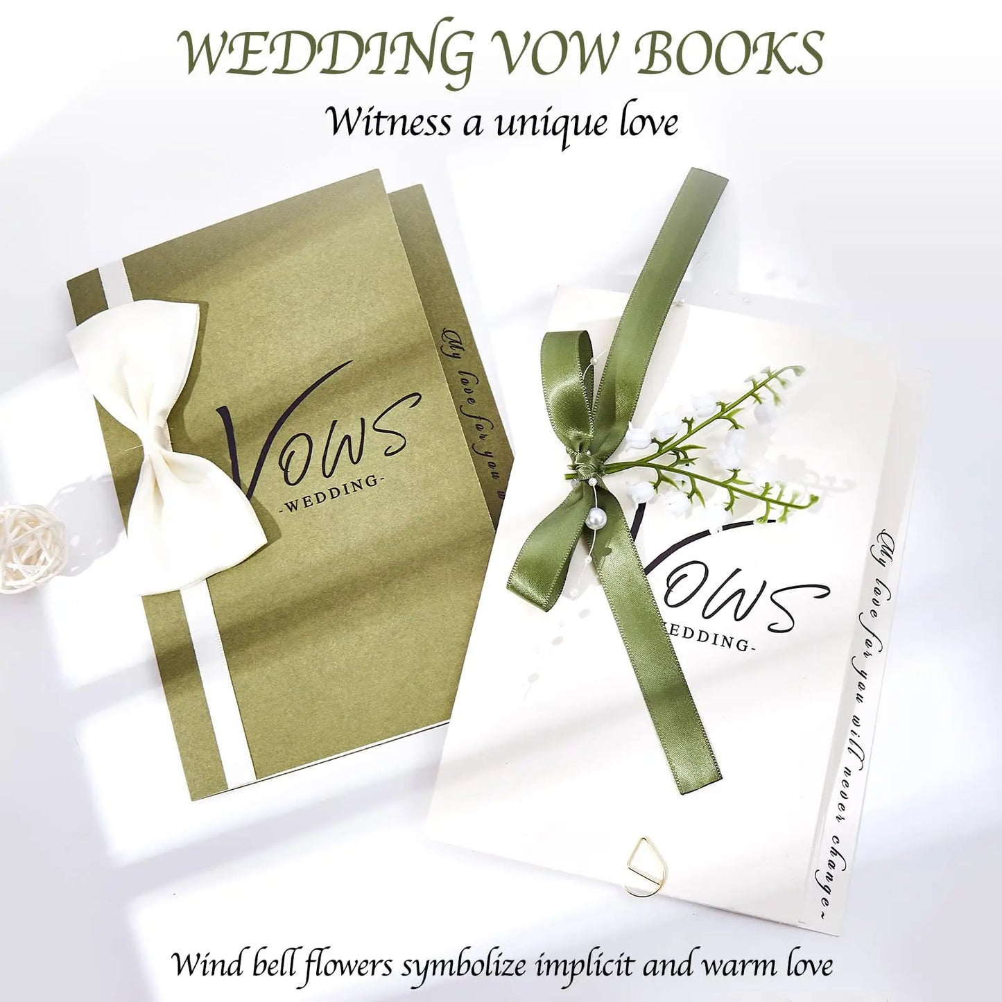 Wedding Vow Book Set, Minimalist Design for Couple, Green & White, Wedding Keepsake with Vows & Declarations, Bestseller