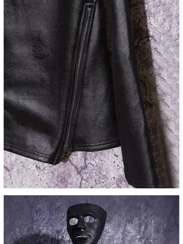 Winter Fleece-lined Thick Warm Sweatshirts Men's Slim-Fitting Cool Stitching Irregular Stand Collar Fashion Bottoming Shirt