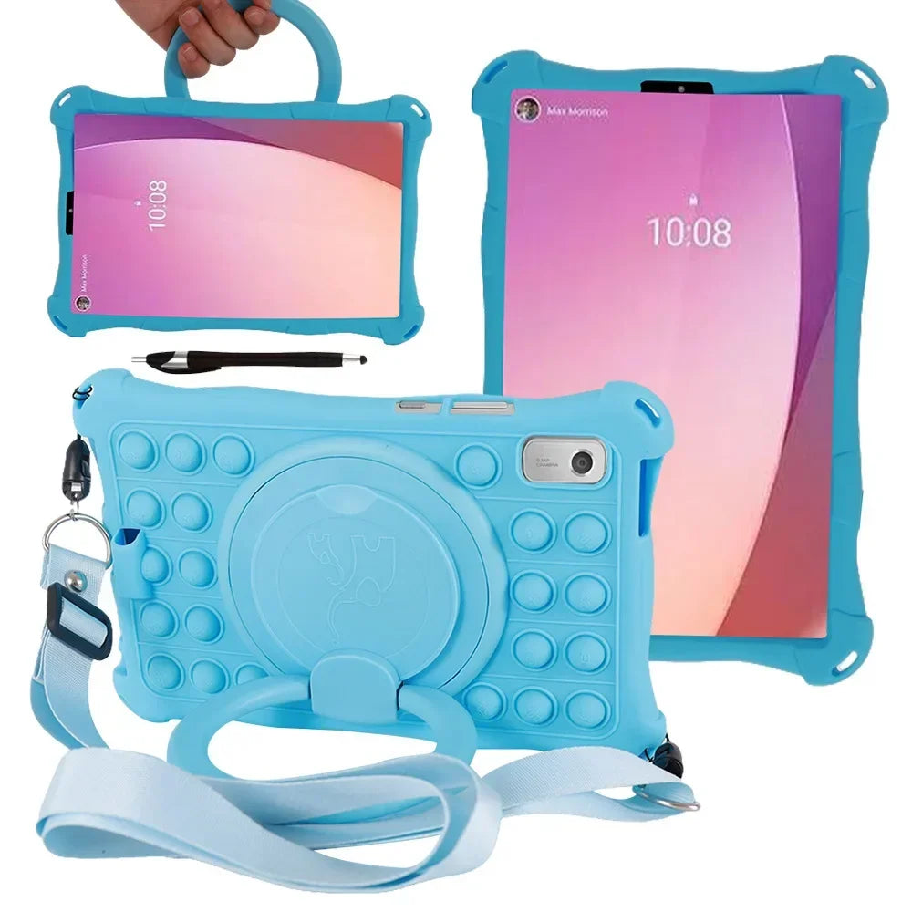 For Lenovo Tab M9 TB-310FU 9 inch Protective Bubble Silicone Kids Stand Tablet Cover For Lenovo M9 2023 With shoulder Strap Pen