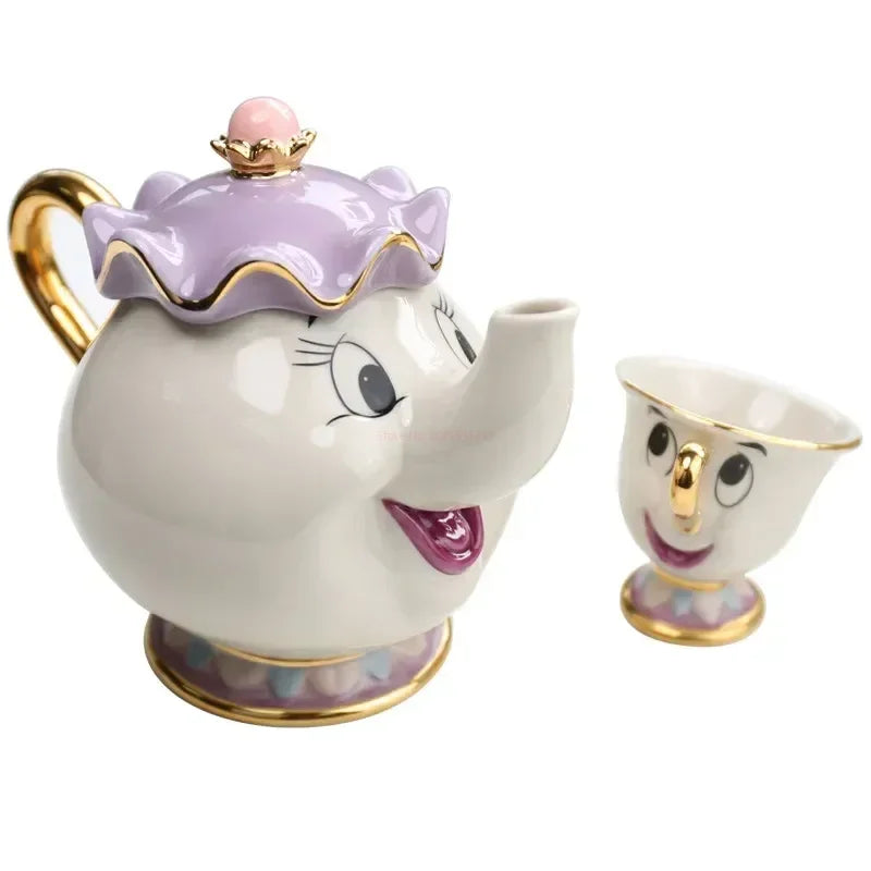 Disney Teapot Cute Cartoon Beauty And The Beast Coffee Pots Mug Mrs Potts Chip Cup Tea Cup Pots One Tea Sets Droshipping