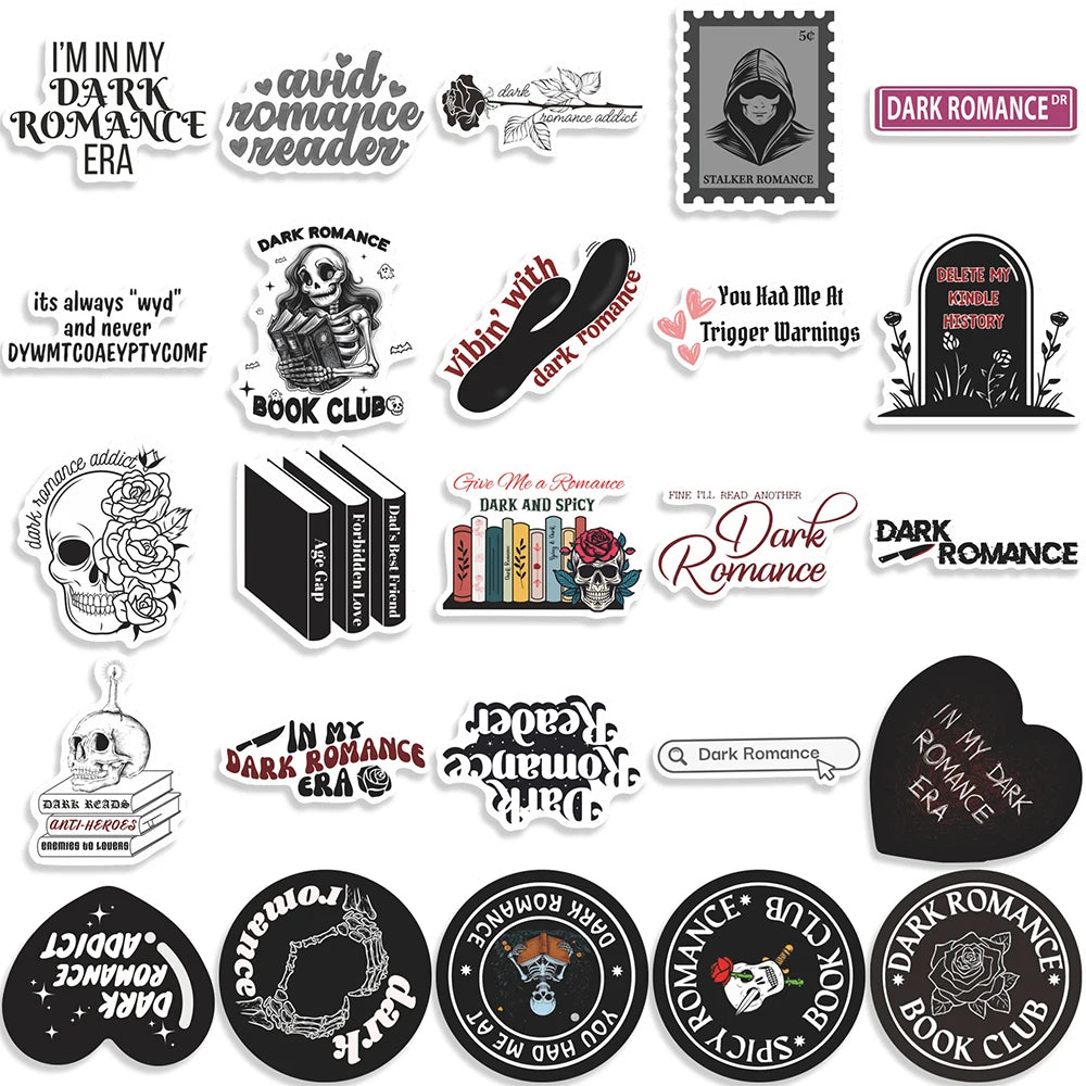 10/30/50pcs Dark Romantic Readers Cartoon Stickers Gothic Aesthetic Skull Decals Notebook Guitar Phone Laptop Sticker Decoration