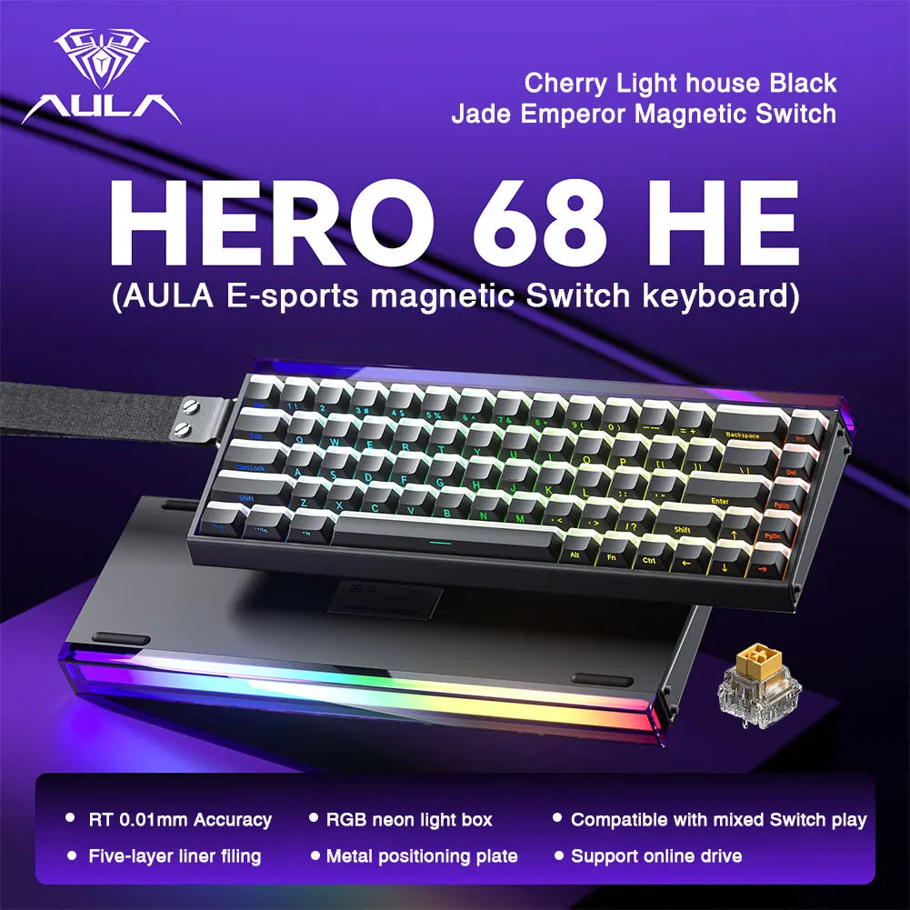AULA HERO 68HE Magnetic Switch Keyboard Rapid Trigger 8K Polling Rate Esports Gaming Keyboard RGB Wired Mechanical Keyboard