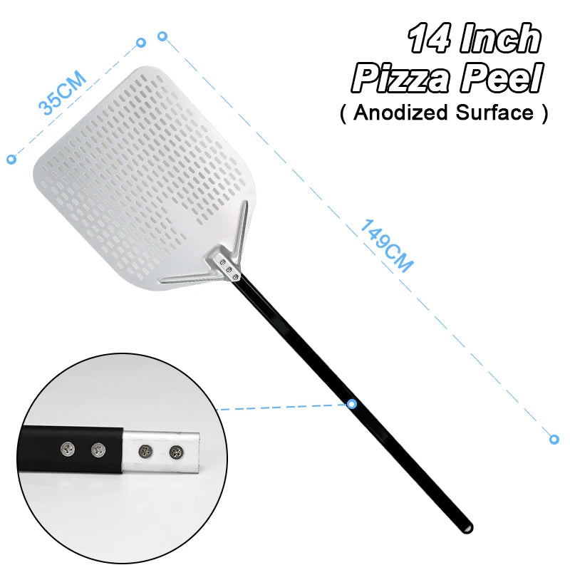 PizzAtHome 12/13/14 inch Pizza Peel Aluminum Alloy Pizza Shovel Pizza Peel Paddle Short Long Handle Anodize with Cutter Spoon